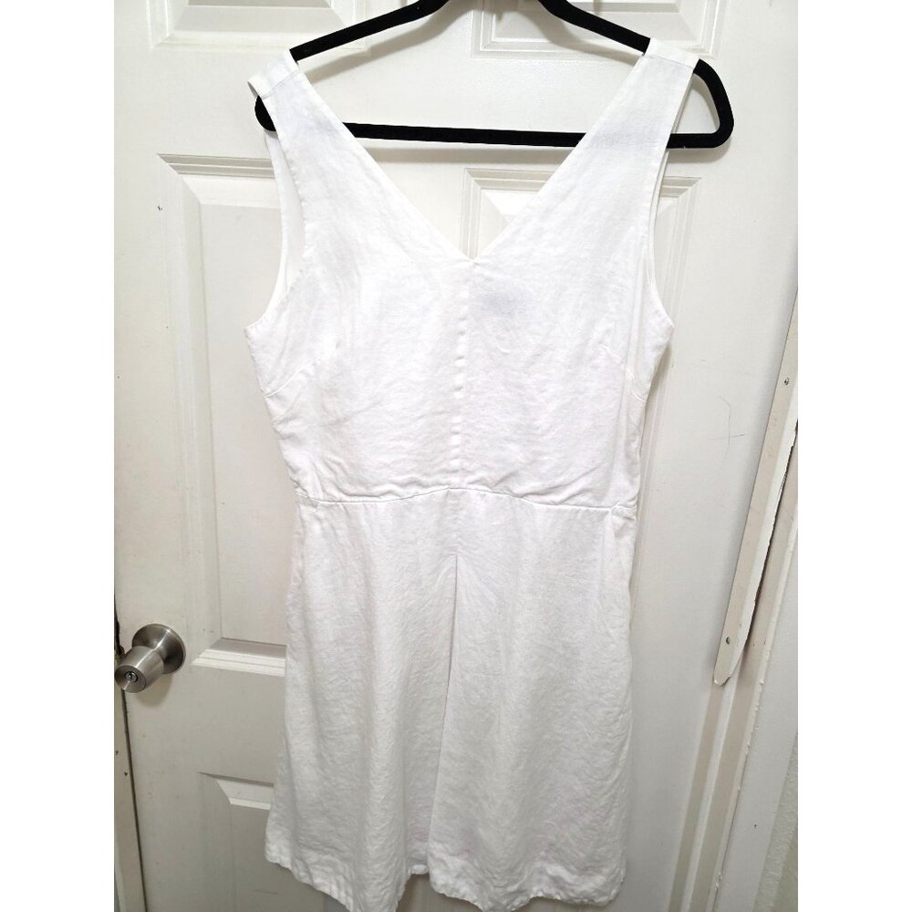 GAP Women's 12 White 100%Linen V-Neck Sleeveless Summer Midi Dress Empire Waist